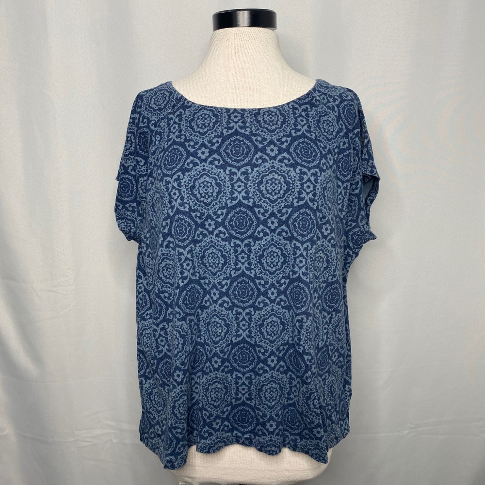 Lauren Ralph Lauren Blue Medallion Tile Print Cotton Scoop Neck Top Plus Size 2X